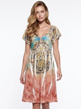 BOSTON PROPER Dress Sublimation Boho Embellished Sun